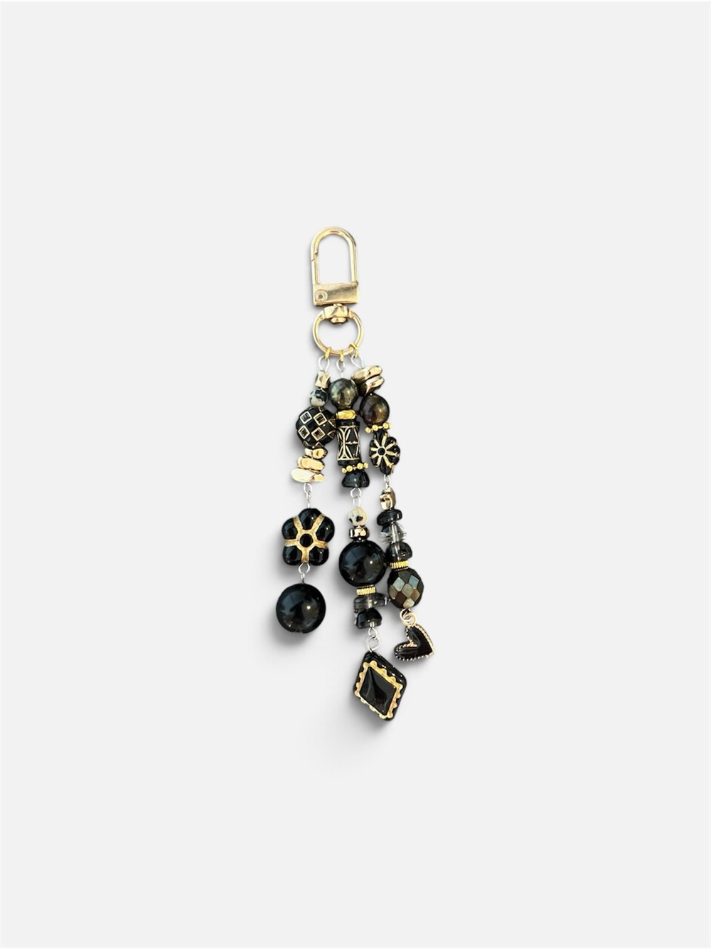 Gold & Black Beaded Tassel Keychain Charm